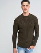 New Look Crew Neck Sweater In Dark Khaki - Green