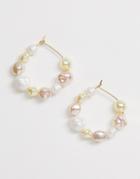 Asos Design Mini Hoop Earrings With Faux Pearl-multi
