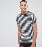 Asos Design Tall Stripe T-shirt In Navy And White