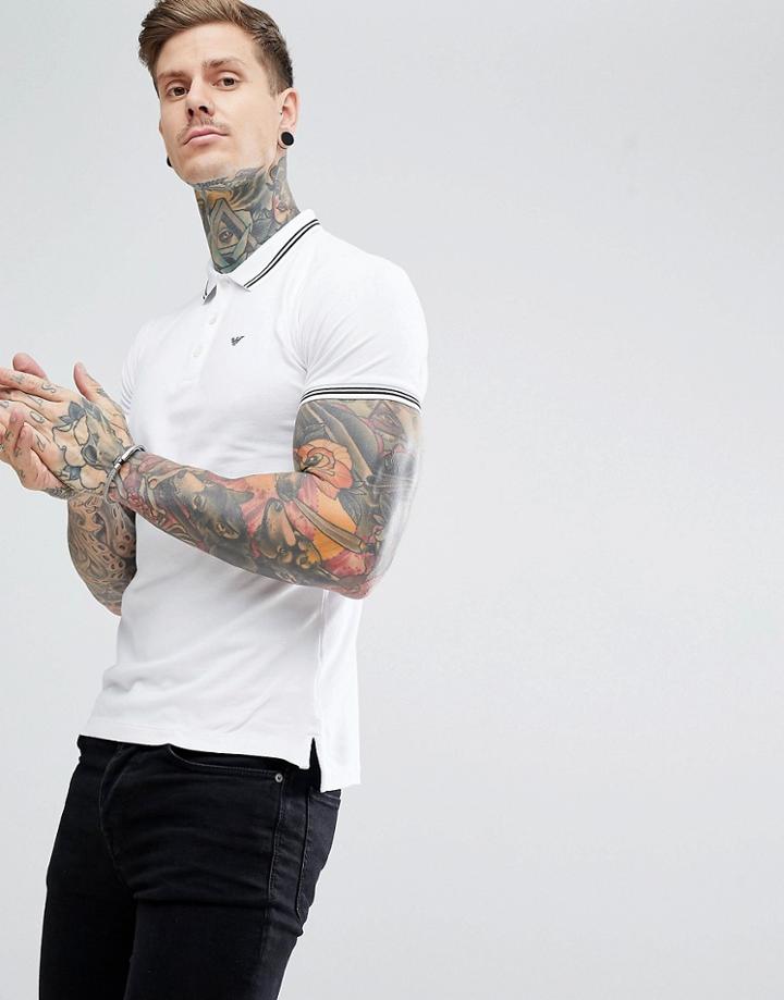Emporio Armani Tipped Logo Polo In White - White