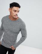 Asos Muscle Fit Ribbed Sweater In Black & White Twist - Gray