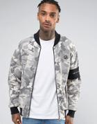 Criminal Damage Jersey Bomber Jacket In Gray Camo With Arm Band - Gray