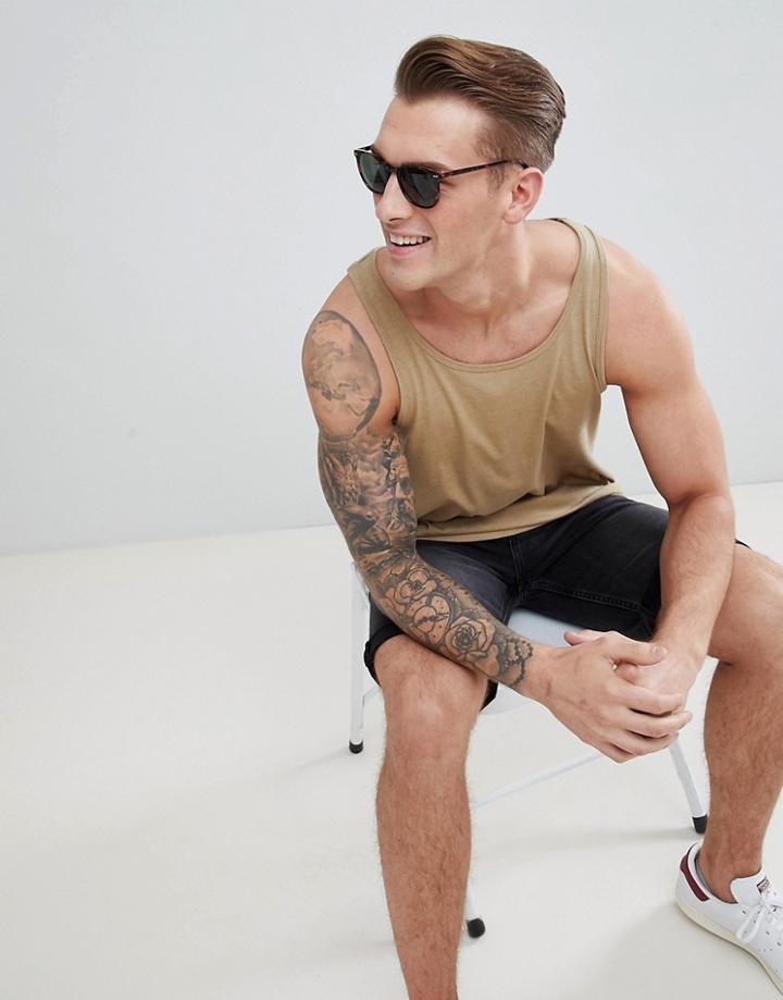 Asos Design Longline Skater Fit Vest In Beige - Beige