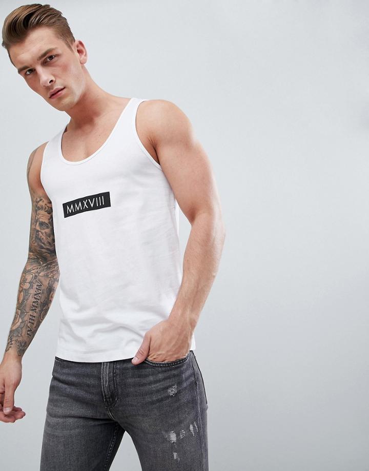 Asos Design Tank With Numerals Print - White