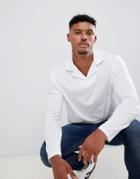 Asos Design Long Sleeve Polo With Revere Collar In White - White