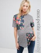Asos Maternity Petite T-shirt In Stripe And Floral Mix - Multi
