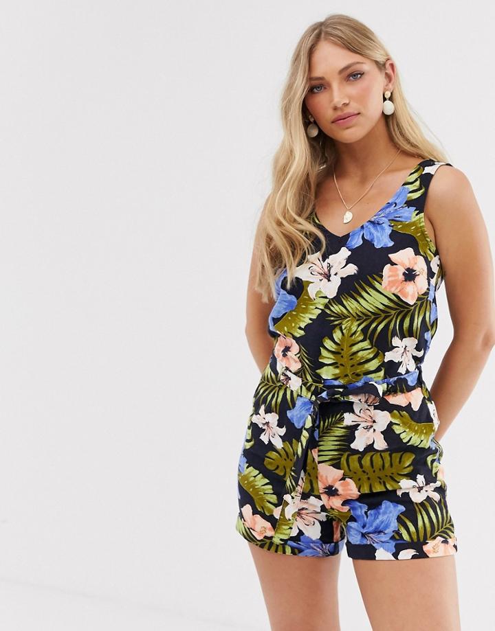 Vero Moda Tropical Linen Print Romper - Navy