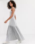 Asos Design Gray Marl Pleated Hem Maxi Dress