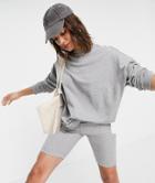Asos Design Tracksuit Oversized Sweatshirt / Ribbed Legging Short In Gray Heather-grey