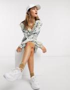 Noisy May Puff Sleeve Mini Dress In Tie Dye Print-multi