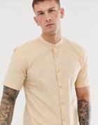 Only & Sons Grandad Collar Short Sleeve Shirt In Beige - Beige