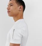Asos Design Tall Skinny Longline T-shirt With Curved Hem And Ma1 Pocket In White