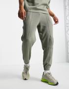 Asos Design Tapered Cargo Sweatpants In Khaki Waffle - Part Of A Set-green