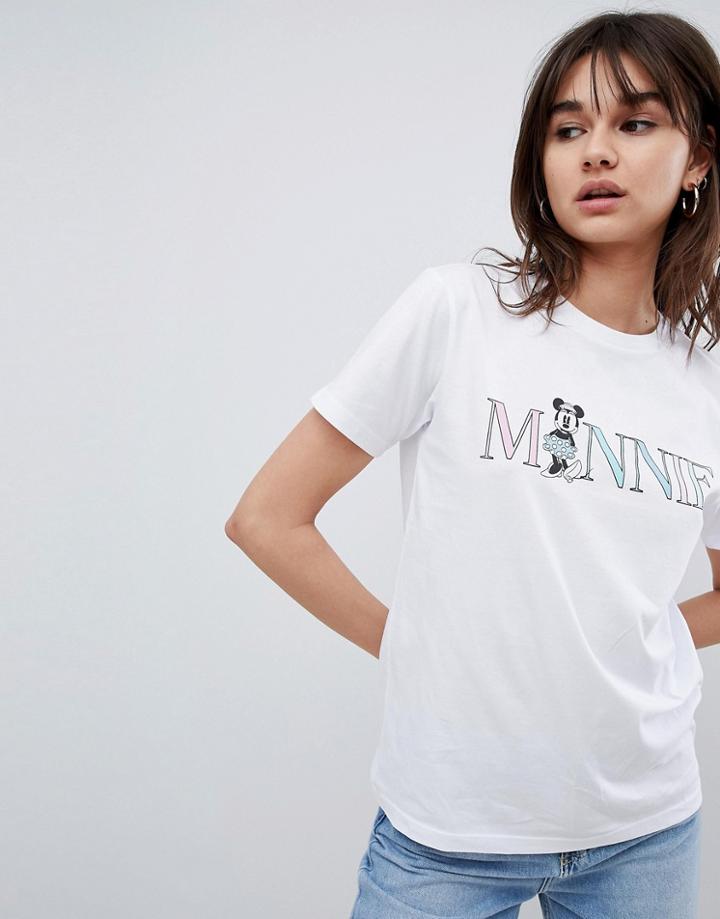 Asos Design T-shirt With Minnie Mouse Print - White