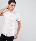 Asos Design Tall Skinny Oxford Shirt In Pale Pink With Short Sleeves - Pink