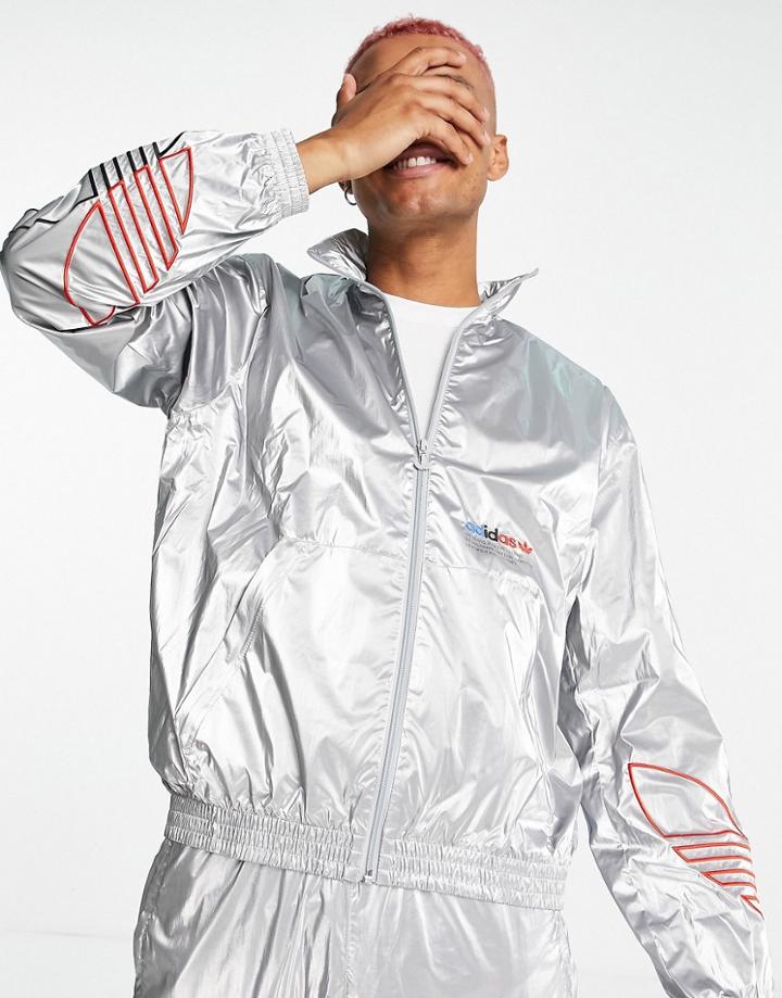 Adidas Originals Tricolor Jacket In Silver Metallic