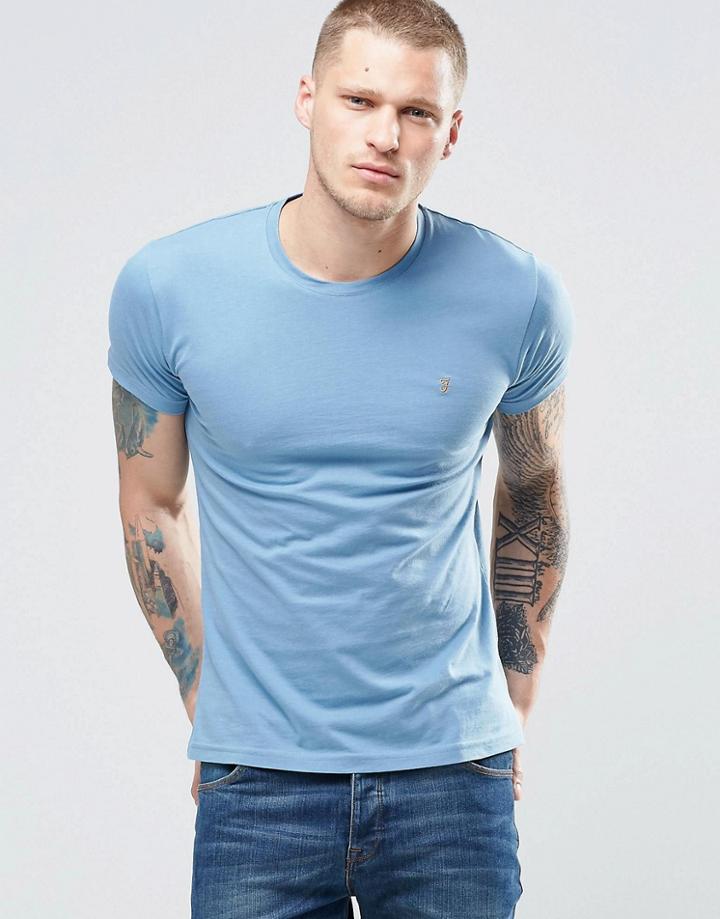 Farah T-shirt With F Logo In Slim Fit In Seal Blue - Seal