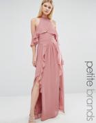 Tfnc Petite Wedding High Neck Maxi Dress With Frills - Pink
