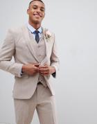 Asos Design Wedding Skinny Suit Jacket In Dusky Pink Herringbone - Pink