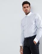 Asos Smart Stretch Slim Shirt With Contrast Collar And Double Cuffs - Navy