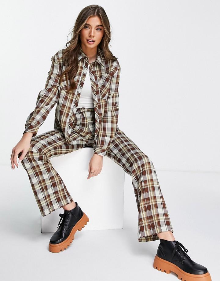 Glamorous Slim Flare Pants With Split Hem In Grunge Check - Part Of A Set-brown