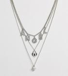 Reclaimed Vintage Inspired Angel Multirow Necklace - Silver