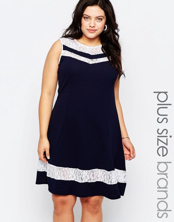 Praslin Plus Skater Dress With Lace Inserts - Navy
