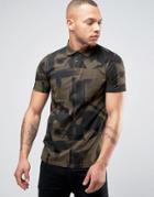 Asos Polo Shirt With All Over Paint Brush Stroke Print - Green