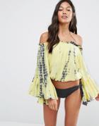 Surf Gypsy Tie Dye Off Shoulder Bell Sleeve Beach Top - Multi