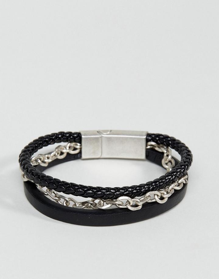 Steve Madden Aged Leather Bracelet - Black