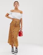 Asos Design Vintage Mustard Floral Midi Skirt With Tie Side - Multi