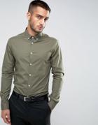 Asos Skinny Shirt With Button Down Collar In Green - Green