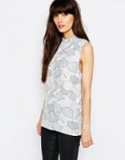 Selected Ruba Sleeveless Top In Lunar Rock Print - Gray