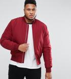 Asos Plus Bomber Jacket With Ma1 Pocket In Red - Red