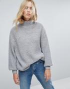 Weekday Trish High Neck Knit Sweater - Gray