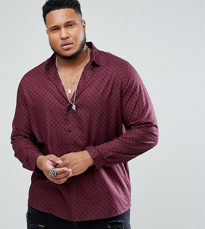 Asos Plus Party Regular Fit Polka Dot Shirt - Red