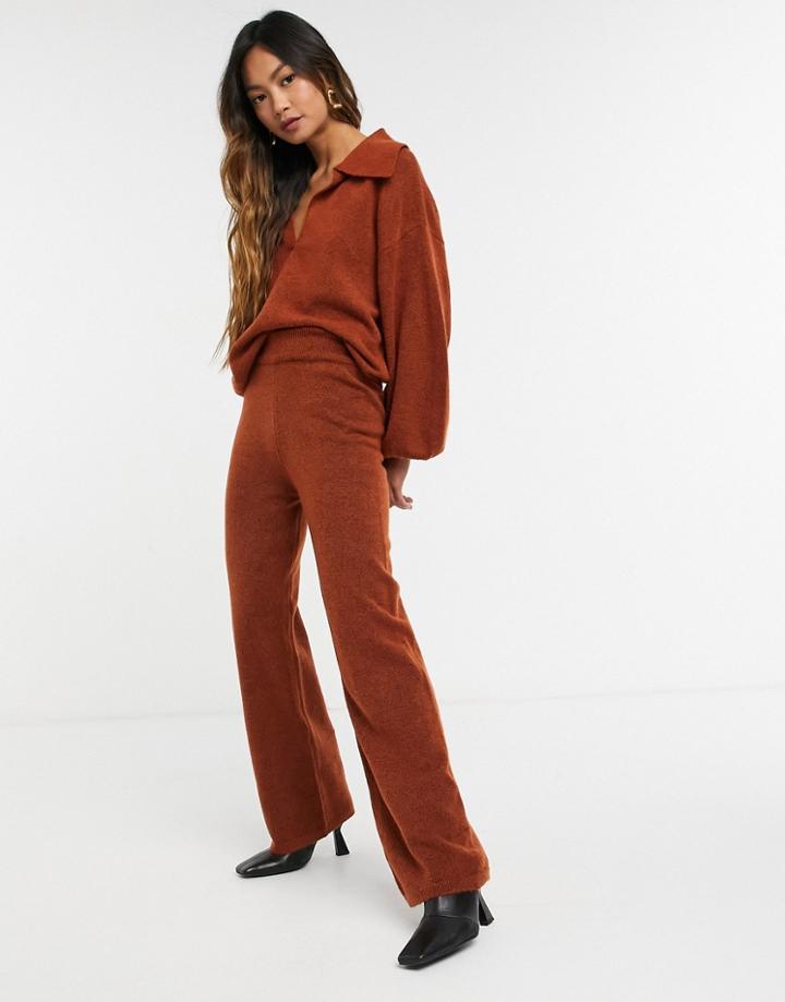 Asos Design Knitted Wide Leg Pant Set In Rust-green