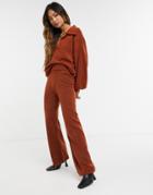 Asos Design Knitted Wide Leg Pant Set In Rust-green