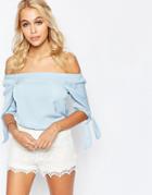 Fashion Union Off Shoulder Top With Tie Detail - Blue