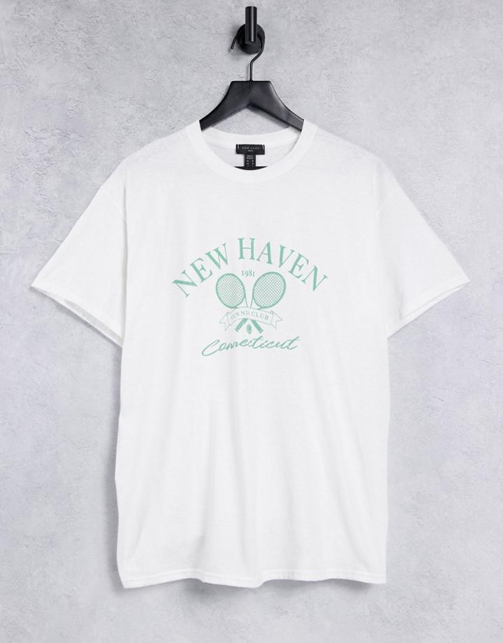 New Look Oversized New Haven Print T-shirt In White