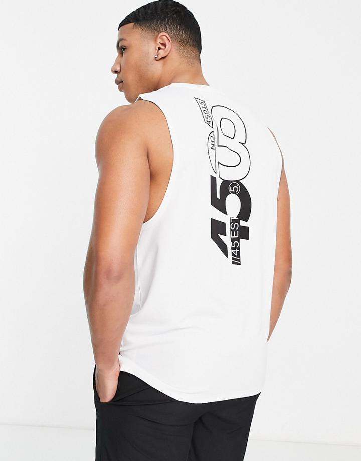 Asos 4505 Sleeveless Training Tank Top With Back Print-white
