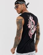 Asos Design Organic Cotton Standard Sleeveless T-shirt With Dragon Back Print-black