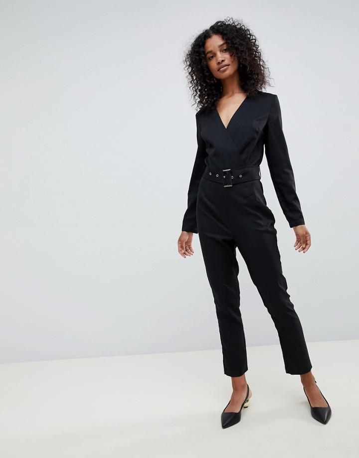 Unique 21 Long Sleeve Wrap Jumpsuit - Black