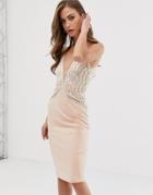 Rare London Midi Bodycon Dress With Sequin Detail In Pink - Pink