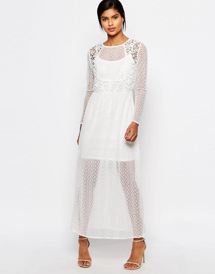 Vero Moda Sheer Lace Mix Maxi Dress - Snow White