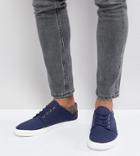 Asos Wide Fit Lace Up Sneakers In Navy Faux Suede With Warm Handle Cuff - Navy