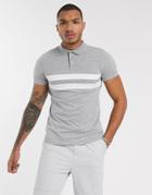 Asos Design Polo Shirt With Contrast Panels In Gray Marl