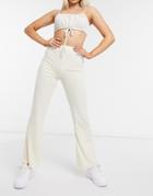 Love & Other Things Ribbed Flared Pants In Cream-brown