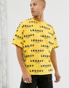 Asos Design Oversized T-shirt With All Over Text Print - Yellow