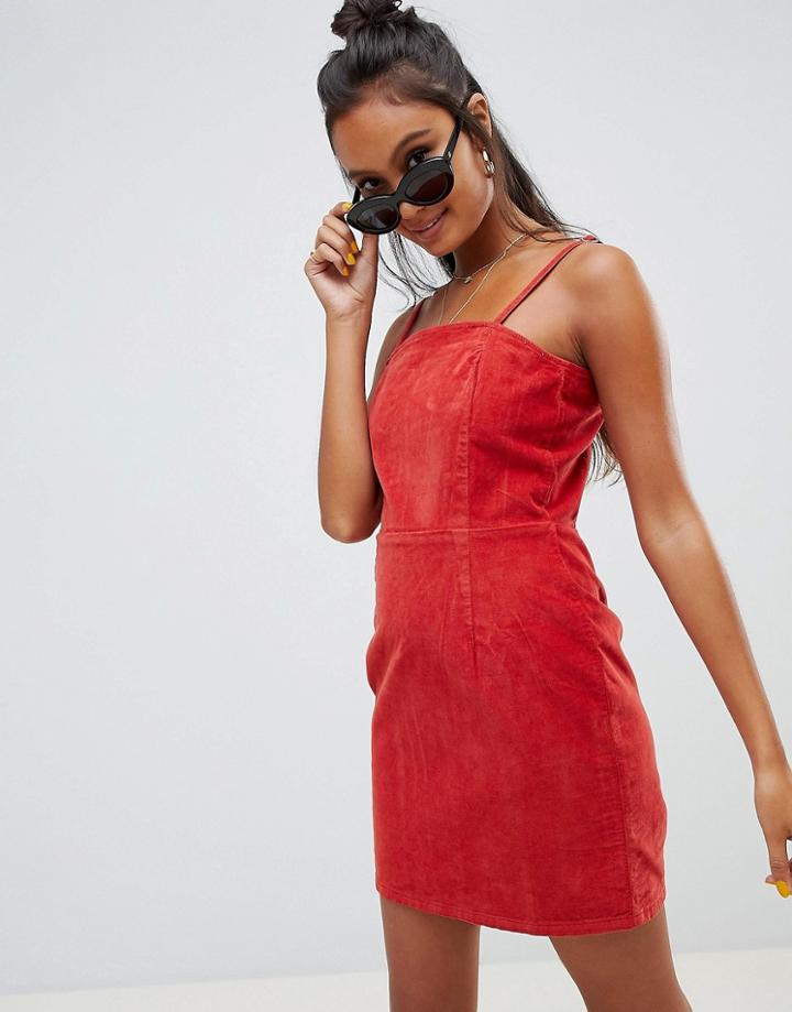 Asos Design Cord Dress With Skinny Straps In Rust-orange